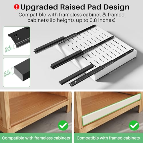 Pull out Cabinet Organizer, Wider Expandable(14"-24") Heavy Duty Slide out Drawers Fixed with Adhesive Nano Film for Pots, Roll out Shelf Storage for Kitchen Cabinet Organization(White-2pcs)(3 Rails) - color: White, size: 21"D×14"-24"W(2 Pack)