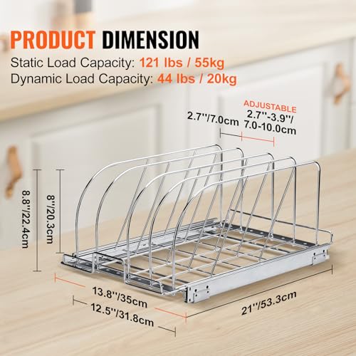 VEVOR Pan and Pot Rack, Expandable Pull Out Under Cabinet Organizer, Cookie Sheet Baking Pans tray Organization, Adjustable Wire Dividers, Steel Lid Holder for Kitchen Cabinet & Pantry Storage, 13.8"W - size: 12 inch, style: Single Tier