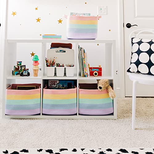 OrganiHaus Set of 3 Pastel Rainbow Baskets - Colorful Woven Storage Baskets for Playroom, Nursery & Classroom Decor, Toy Storage, 15x9x10 - color: Rainbow Pastel