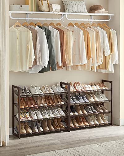 SONGMICS Shoe Rack, 8-Tier Shoe Organizer, Metal Rack for Garage, Set of 2, 4-Tier Stackable Shelf, with Adjustable Flat or Angled Shelves, 32-40 Pairs, Bronze ULMR08A - color: Bronze, size: 8 Tiers (36.4"W)
