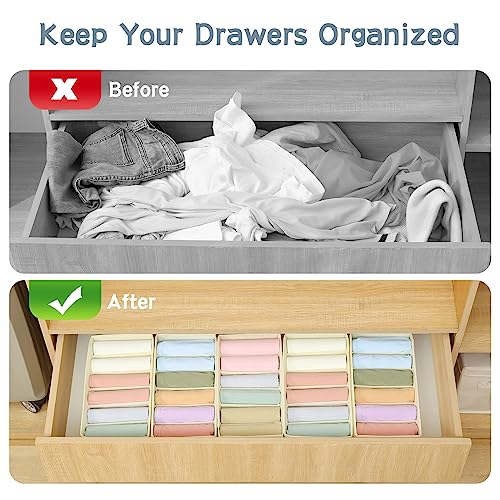 Qozary 3 Pack Sock Underwear Drawer Organizer Dividers, Non-Woven Fabric Collapsible Cabinet Closet Storage Boxes for Clothes, Socks, Lingerie, Underwear, Tie, Belt, Baby, Bedroom (Beige, 6 Cells) - color: Beige, size: 6 Cells