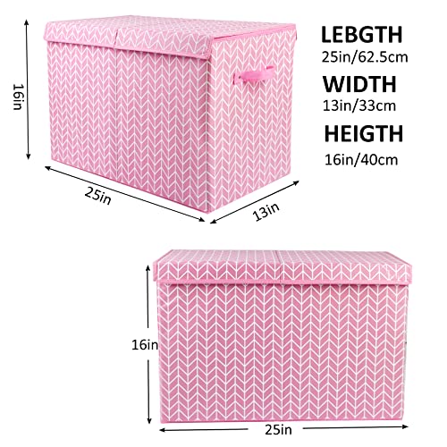 Mayniu Large Toy Storage Box Chest for Girls Kids, Sturdy Toy Box Bin Organizer Baskets with Lid for Living Room, Nursery, Closet, Bedroom, Playroom 25"x13" x16" (Pink) - color: Large Pink