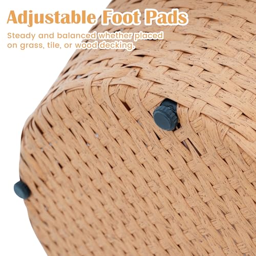 Sundale Outdoor Side Table Set of 2, Wicker Round Patio Barrel Side Tables with Storage Basket, Rattan End Table for Patio, Porch, Poolside, Garden Stool, Lounge Chair