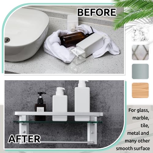 Suzile Set of 2 Glass Bathroom Shelves with Bar, Wall Mounted 15.7 x 4.7 Inches, Bathroom Shelves Hanging Modern Floating Shelf Metal Stick Room Rustproof Organizer Decorative(Silver) - color: As Shown in Picture