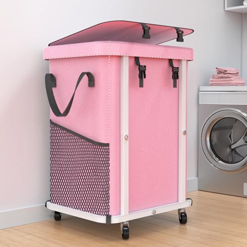 40 Gal(150L) High Grade Large Laundry Basket with Wheels, Rolling Laundry Hamper, Laundry Cart with Metal Frame and Removable Bag Design, Suitable for Laundry Room, Bedroom (Pink, 150L) - color: Pink, size: 1 Section 150L