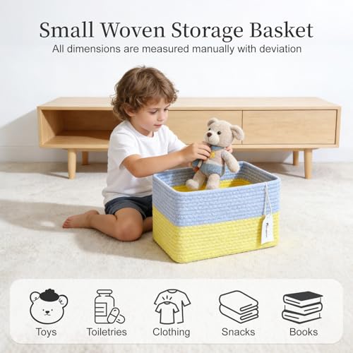 Hopegiver 3 Pack Rainbow Woven Storage Baskets for Shelves, 11x8x7 Inch Cotton Rope Decorative Organizer Bins for Blanket Clothes Book Baby Pet, Colorful Toy Basket for Kids Room, Playroom, Nursery - color: Blue Yellow, size: 11"x8"x7",3-Pack