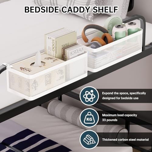 Bedside Caddy Shelf for Bunk Bed & Dorm, Adjustable Bunk Bed Caddy Holder for Top Bunk, Rails, Cribs, Bedside Shelf Organizer for Phone/Books/Drinks (Black, L(L11in*W4.9in*H3.93in)) - color: Black