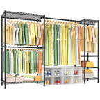 Ulif E10 Clothes Rack（With Stretchable Hanger Rod）Freestanding Clothing Racks for Hanging Clothes，Adjustable Closet Organizer System，Portable Garment Rack 73-97"W x 15" D x 72" H，Max Load 800LBS，Black - color: Black