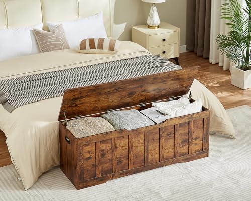 VANKILEY 51.2"Storage chest extra large,storage bench with 2 safety hinges,Shoe Bench,51.2*15.7*19.1inches,wooden trunk for bedroom,livingroom,entryway,Supports 220 lb,Easy Assembly(Rustic brown) - color: Rustic Brown