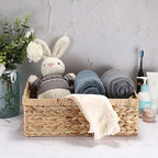 Woven Open Storage Bins Large Wicker Shelf Basket with Built-in Handles Natural Water Hyacinth Storage Baskets for Toiletries Books Fruits Organizing,15 x 10.2 x 5 inches - size: 15"L x 10.2"W x 5"H
