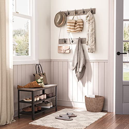 HOOBRO Hall Tree Entryway Storage Bench, Coat Rack Shoe Bench, Shoe Rack Organizer with Coat Hooks, 3-in-1 Design, Wooden Furniture with Metal Frame, Greige and Black BG17MT01 - color: Greige + Black, size: 28.7"L x 11.8"W x 17.5"H