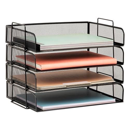 Mind Reader Stackable Paper Tray, Desktop Organizer, File Storage, Office, Metal Mesh, 4 Pcs., Black - color: Black, size: 13.3" x 9.8" x 11.3"