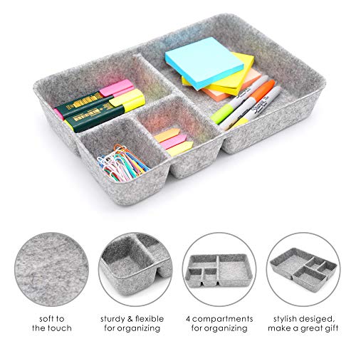 Welaxy Junk Drawer Organizer bin 4 Compartments Office Organizers Bins Felt Trays Drawers 2 dividers Multi-Purpose Storage (Grayx2) - color: Grey x 2