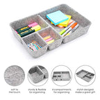 Welaxy Junk Drawer Organizer bin 4 Compartments Office Organizers Bins Felt Trays Drawers 2 dividers Multi-Purpose Storage (Grayx2) - color: Grey x 2