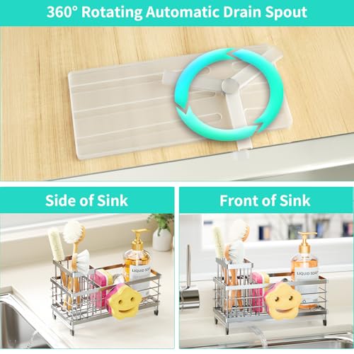 HapiRm Sponge Holder for Kitchen Sink - Self-draining Sink Caddy with Smiley Face and Brush Holder, Stainless Steel Kitchen Organizer for Countertop - Silver - color: Silver, size: with Smiley Face Sponge Holder（single）