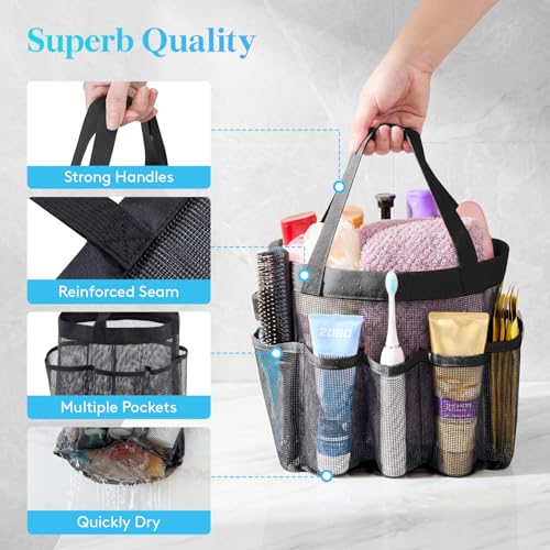 Lifewit Mesh Shower Caddy Portable for College Dorm Room Essentials with 7 Pockets, Freestanding Hanging Organizer Basket, Quick Dry Tote Bag for Camping, Bathroom, Beach, Travel, 1 Pack, Black - color: Black