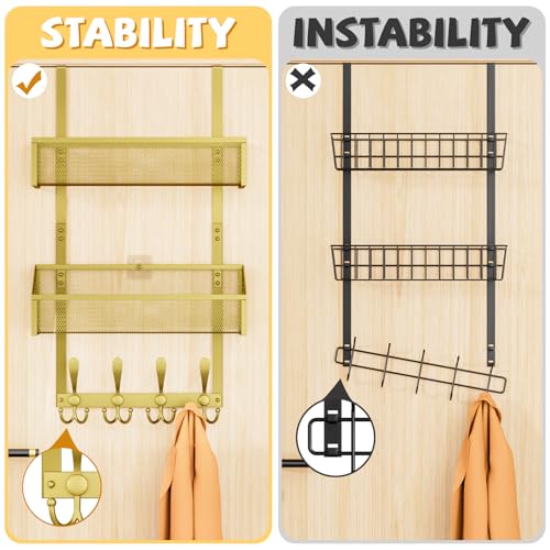 Kaiferty Over The Door Hooks Organizer, Coat Rack Over The Door Storage Hanger Towel Rack, Back of Door Storage Organizer for Bathroom,Bedroom,Kitchen,Office (Gold, 3-Tier) - color: Gold, size: 3-Tier