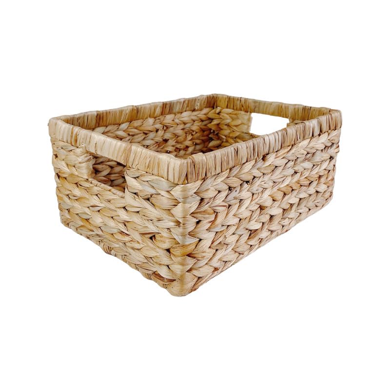 Large Rectangular Handwoven Wicker Basket - Natural Water Hyacinth Storage Baskets with 2 Built-in Handles - Ideal for Towel, Blankets, and Home Organizer & Decor - 15"x 11"x6.75" - Brown - size: 15Dx11Wx6.75H