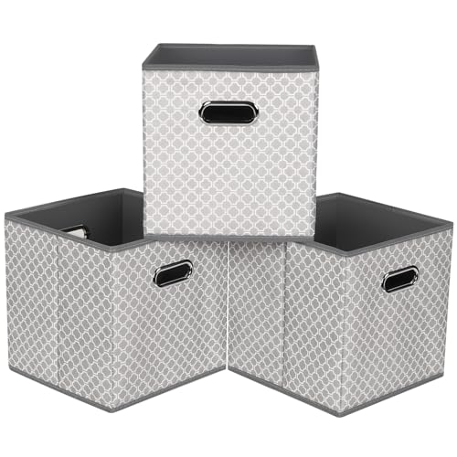 Fabric storage bins Cubes, Fabric Cube Organizer with Handle, Foldable Cube Bins for Cloth or Accessary Storage, 11x11x11, Set of 3, (Light Grey) - color: Light Grey, size: 3 Pack