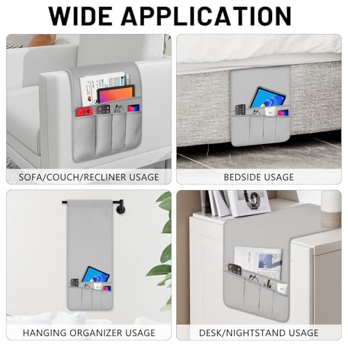 Remote Control Holder for Armchair, Couch Caddy Organizer TV Remote Holder for Bed Storage 5 Pockets, Remote Caddy Bedside Organizer Bedside Table Organizer (LightGray, 35"x12.4") - color: LightGray, size: 35"x12.4"