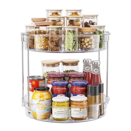 LAMU 12inch 2 Tier Lazy Susan Turntable Organizer Rotating Spice Rack Organization for Cabinet, Kitchen, Pantry, Countertop, Bathroom, Vanity, Medicine Cabinet Organizer, Clear - color: Clear, size: 12in 1Pack