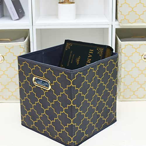 Fabric Cloth Storage Bins,Fabric Cube Organizer with Dual Handles Foldable Cube Storage Baskets for Home Bedroom Storage,Set of 3,(Grey Gold) - color: Grey Gold, size: 3 Pack