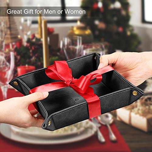 SITHON Valet Tray Desktop Storage Organizer – Premium PU Leather Catchall Bedside Vanity Tray Nightstand Caddy Holder for Keys, Phone, Wallet, Coin, Jewelry, Valentine's Day Gift, Black - color: Black