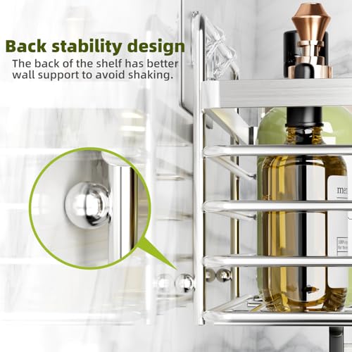 Yougai Shower Caddy, Shower Organizer with Soap Holder and Hooks, Rustproof Shower Shelves, No Drilling Bathroom Organizers and Storage, Wall-Mounted Kitchen & Home Decor (Silver) - color: Silver
