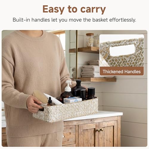 StorageWorks Wicker Toilet Paper Basket for Back of Toilet Baskets, Seagrass Bathroom Basket Organizer and Storage for Tank Topper, Small Tank Trays for Decor with Built-in Handles, Wipe White - color: Wipe White (Seagrass)