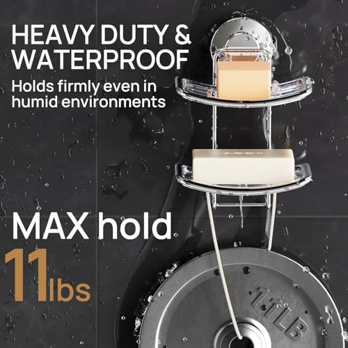 LEVERLOC Soap Dish Holder Suction Cup for Shower Wall Double Layer Drill-Free Waterproof Wall Mount Strong Suction Removable Bar Soap Sponge Holder for Bathroom Bathtub Kitchen, Chromed - style: 2 tiers Chrome