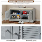 2 Tier Storage Bench with Cushion,31.5" Entryway Bench with Shoe Storage,Shoe Storage Cabinet with Adjustable Shelves,2 Door Cabinet with Hidde for Hallway,Bedroom,Living Room,Grey