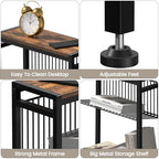 Small Side Table for Small Space, 3-Tier Narrow End Table with Magazine Holder,Slim Nightstand, Skinny Snack Couch Table in Living Room, Bedroom Study and Balcony (Rustic Brown &Black) - color: Rustic Brown