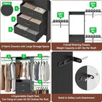 Armocity 5FT Small Closet System with 3 Fabric Drawers, 60 Inches Walk In Closet Organizer System With 3 Adjustable Shelves, Heavy Duty Clothes Rack Built-In Garment Rack, 59" L x 16" W x 71" H, Black - color: Black