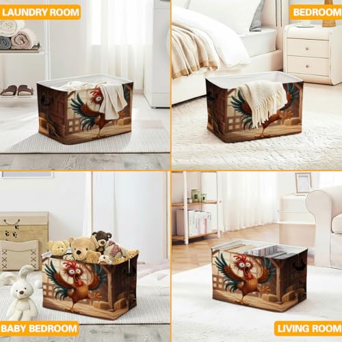 56L Chicken Laundry Basket Clothes Hamper with Handles,Foldable Blanket Storage Large Laundry Hamper with Waterproof PE,Toy Storage Bin Organizer,Cube Clothes Organizer,Home Decor - color: Chicken