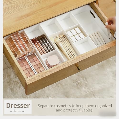 9 Compartments 4-Way Expansion Drawer Storage Box - Removable Divider for Space Saving and Organization for Cosmetics, Kitchen Utensils and Office Desk Essentials - color: White