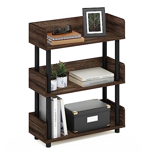 Furinno TURN-N-TUBE Display Shelf, 3-Tier Storage Shelves with Side Panels, Open Shelves Book Shelf with Rounded Corner Top Edges, for Organization and Storage, Living Room, Home Office, Walnut - color: Walnut, size: 3-Tier Display Rack