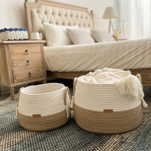 R RUNKA Small Basket for Stuffed Animal,Clothes ,Baby Blankets -11.8"x9.8"- Boho Baskets for Living Room,Bedroom,Nursery |Cotton Rope Baskets, Cube Basket, Under Shelf Basket | Baskets for Home Decor - size: Medium (11.8" x11.8" x9.8")