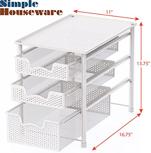 Simple Houseware 3 Tier White Alloy Steel Sliding Basket Organizer Drawer Cabinet - color: White, size: 3-Tier