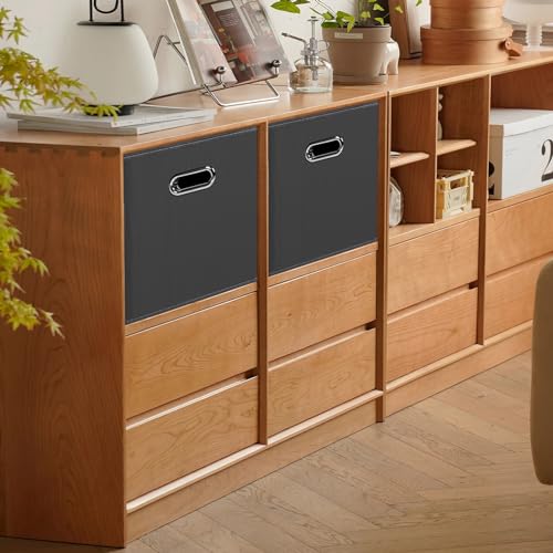 Black Foldable Storage Cubes Bins, Fabric Storage Box Cubes Organizer Baskets with Dual Handles for Home Organizer,Set of 3,(Gray) - color: Grey, size: 3 Pack