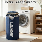 A large 90 liter laundry basket that can be folded for easy carrying. Suitable for bathrooms, laundry rooms, and travel (navy blue) - color: navy blue
