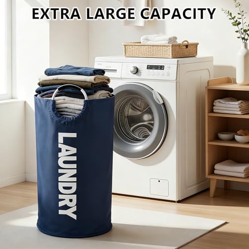 A large 90 liter laundry basket that can be folded for easy carrying. Suitable for bathrooms, laundry rooms, and travel (navy blue) - color: navy blue