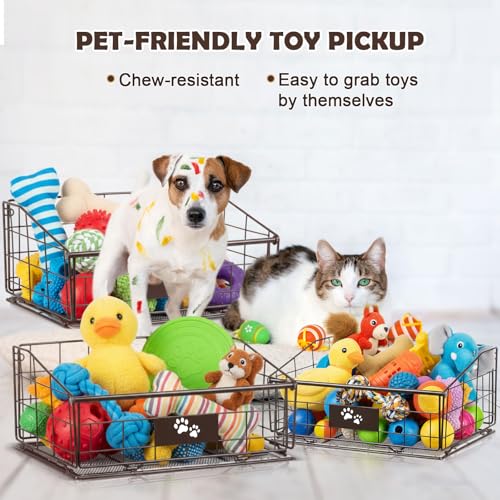 Mimorou 3 Pack Metal Dog Toy Baskets Multi-sized Foldable Dog Toy Bins Box Storage Container Organizer for Living Room Area Decorative Pet Accessories Coat Clothing Storage Holder Baskets(Bronze) - color: Bronze