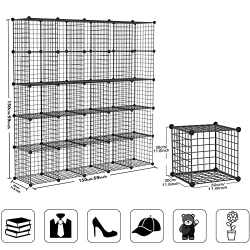 TUMUCUTE Wire Cube Storage Organizer, 25-Cube Modular Mental Grids Bookshelf, DIY Stackable Closet Cabinet for Bedroom Living Room, Office, Iron - color: Iron, size: 25 Cubes