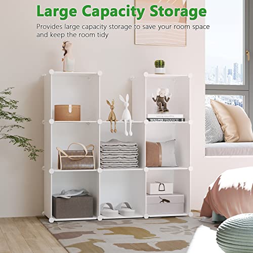 C&AHOME Cube Storage, 9-Cube Bookshelf, Plastic Closet Cabinet Organizer, DIY Stackable Bookcase, Modular Shelving Units Ideal for Home, Office, Kids Room, 36.6" L x 12.4" W x 48.4" H Milky UPCS09M - color: Milky