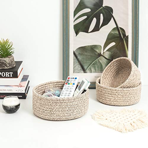 MINTWOOD Design Set of 3 Cotton Rope Nesting Bowls, Small Catch All Basket, Cute Closet Baskets and Bins for Shelves, Mini Table Basket Organizer for Small Accessories, Light Brown - color: Light Brown
