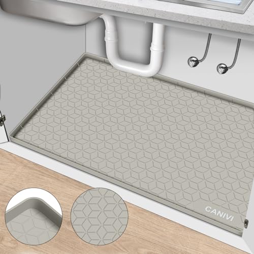 Under Sink Mat, 31" x 22" Waterproof Silicone Under Sink Tray for Kitchen & Laundry Cabinets, Kitchen Cabinet Shelf Protector, Up to 3.2 Gallons Liquid, Fits 36 inch Standard Cabinet (Khaki) - color: Khaki, size: 22"W x 31"L