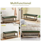 HUIMO Entryway Shoe Bench with Cushion, End of Bed Bench,Upholstered Bench for Kitchen, Bench with Solid Wood Shelf, Leather Ottoman Bench for Hallway, Living Room (PU-Green) - color: Pu-green