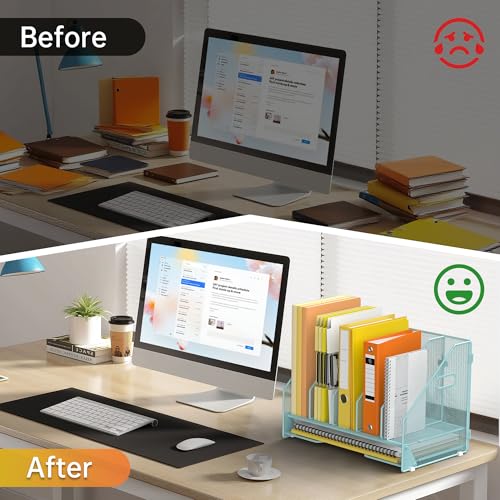 Docnest Desk File Holder Sorter, 5 Vertical Compartments Rack with Letter Tray, Mesh Magazine File Holder with Handle,Workspace Organizers,Desk Organizers for Paper, Mail, Documents-Blue - color: Blue-5 Compartments