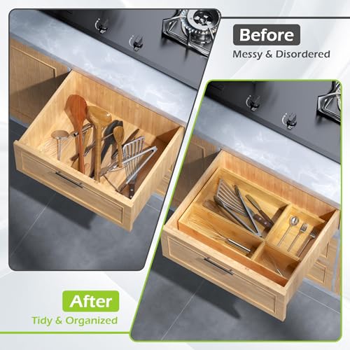 Bathroom Drawer Organizer Trays, Bamboo Silverware Drawer Organizer Kitchen Utensils, 8 PCS Wood Box Stackable Bins for Makeup, Office Desk, Vanity, Junk Drawer - color: Bamboo, size: 8 PCS