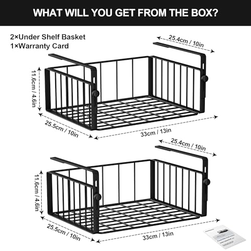 AmonHouseware 2Pack Under Shelf Basket Organizer,Adjustable Hanging Holder Storage for Cabinet Pantry Kitchen Cupboard Desk Counter Bookshelf Organization Add-on Space Saver Heavy Duty Slide-in,Black - color: Black